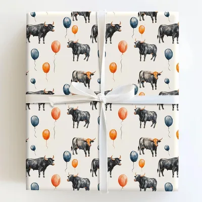 Fly Side Bulls - Gift Wrap for Christmas, Holidays Wrapping Paper, Christmas Wrapping Paper