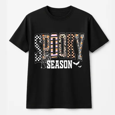Retro Halloween Spooky Coquette ,T-Shirt,Halloween Leopard Checkered Fall,Spooky Season,Halloween Girly Fall Top