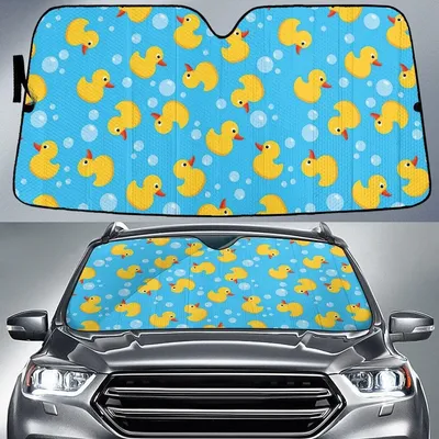 Yellow Mature Ducky And Bubble Blue Theme Car Sun Shades Cover Auto Windshield PrintSyde