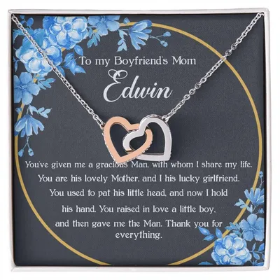 Personalized Boyfriends Mom Necklace Gift Boyfriends Mom Mother'S Day Gift Boyfriend Mom Birthday Gift Custom Name Interlock Heart Necklace Interlocking Hearts Necklace