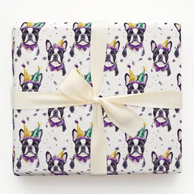 Mardi Gras Boston Terrier - Gift Wrap for Christmas, Holidays Wrapping Paper, Christmas Wrapping Paper