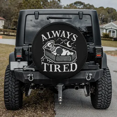 Always Tired Skeleton Coffin Spare Tire Cover - Funny Gothic Sarcastic Humor Art, Monochrome Death Graphic, Universal Waterproof Tire Protector Spare Tire Cover