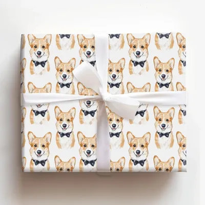 Black Tie with the Corgis - Gift Wrap for Christmas, Holidays Wrapping Paper, Christmas Wrapping Paper