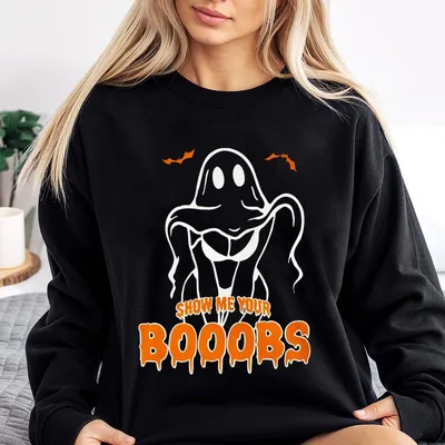 Show Me Your Boobie Unisex Sweatshirt, Halloween Sweatshirt, Funny Halloween Ghost Cute , Vintage Sweatshirt For Men And Women, Unisex Sweatshirt