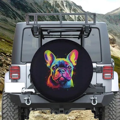 French Bulldog Tire Cover For Camper Tire Cover, Rainbow Dog Spare Tire Cover, Car Accessories For Women Spare Tire Cover