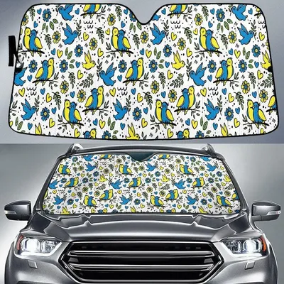 Yellow And Blue Pegeon Couple Love Peace White Car Sun Shades Cover Auto Windshield PrintSyde