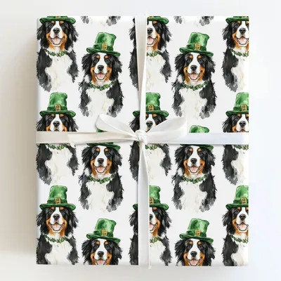 Leprechaun Bernese Mountain Dog - Gift Wrap for Christmas, Holidays Wrapping Paper, Christmas Wrapping Paper