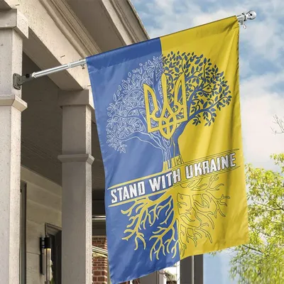 Tree Of Life Ukrainian Flag With Trident Stand With Ukraine Flag, House Flag Vertical House Flag