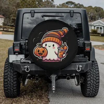 Halloween 2025 Spare Tire Cover With Camera Hole Option, Cute Ghost Spare Tire Cover, Spooky Season Gifts, Gothic Car Accessories For Women Spare Tire Cover