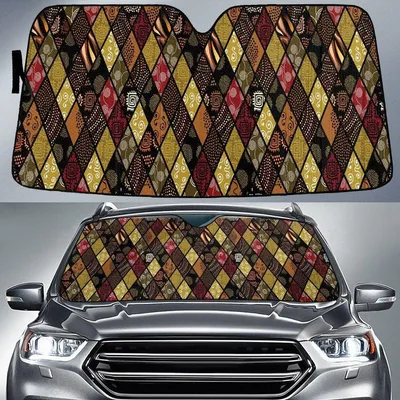 Vintage Aztec Pattern Geometric Checkered Shape Texture Car Sun Shades Cover Auto Windshield PrintSyde