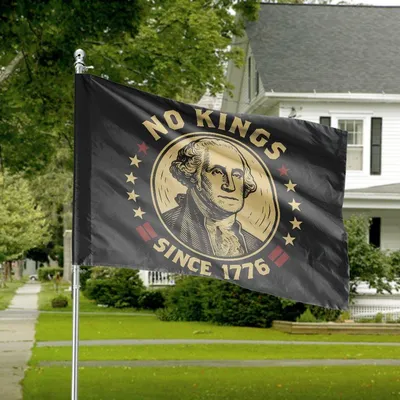Horizontal House Flag George Washington No Kings Since 1776 - American History Vintage Yard Decor Horizontal House Flag