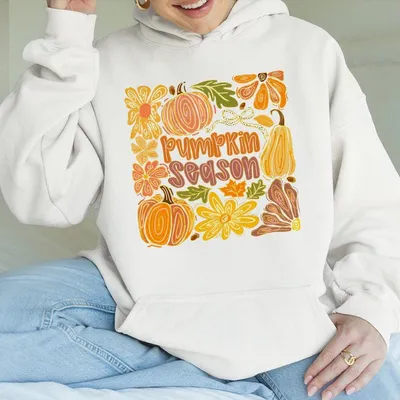 Retro Pumpkin Season Hoodie Thanksgiving Fall Hoodie Autumn Vibes With Preppy Pumpkins Cotton Womenswear