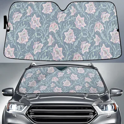 Light Pink Tropical Flower Over Grey Pattern Car Sun Shades Cover Auto Windshield PrintSyde