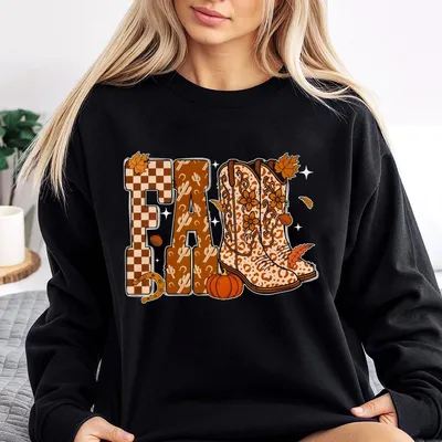Cowboy Checkered Fall Sweatshirt, Fall Pumpkin Sweatshirt, Howdy Fall Sweatshirt, Autumn Cowboy Boots Cow Sweatshirt, Western Halloween