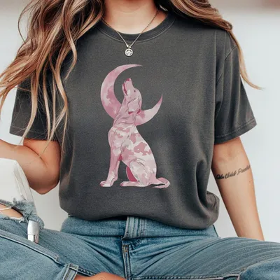 Pink Camo Dog Outdoor Unisex T-Shirt Retro Pink Moon Hunting Adventure T-Shirt Hunting Camo Dog Wildlife Lovers