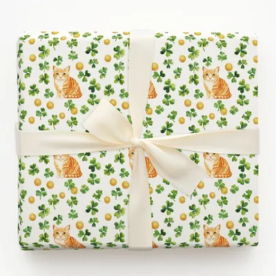 Golden with the Orange Tabby - Gift Wrap for Christmas, Holidays Wrapping Paper, Christmas Wrapping Paper