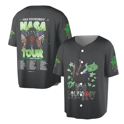 Nba Youngboy Masa Tour Baseball Jersey, Hip-Hop Rap Merch, Rapper Concert Baseball Jersey, Neon Star Fan Apparel, Darkwear