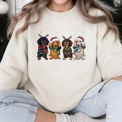 Cute Dachshund Christmas Sweatshirt – Holiday Dog Lover With Festive Wiener Dogs, Sweatshirt For Dog Lovers