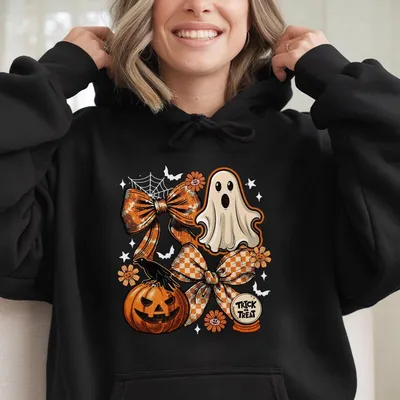 Vintage Halloween Ghost Hoodie, Coquette Fall Hoodie, Pumpkin Season Hoodie, Floral Fall Hoodie, Pumpkin Bow Hoodie Preppy Fall