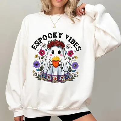 Espooky Vibes Sweatshirt – Halloween Mexican Conchas Ghost Graphic Pullover