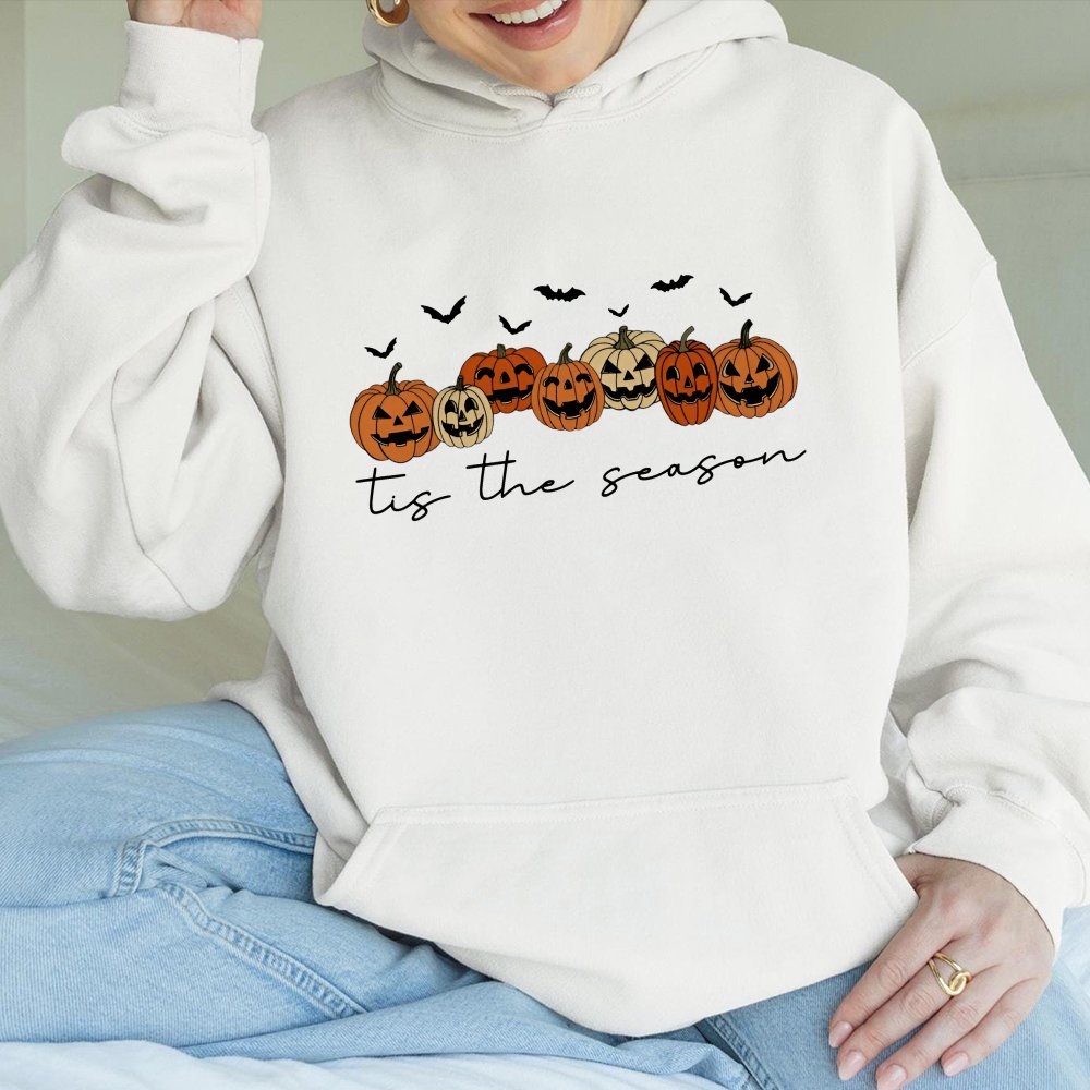 Tis the Season Hoodie Cute Pumpkin Fall Graphic Ghost Pumpkin Womens Halloween Outfits