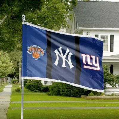 New York Sports Pride, Blue And White Design With Knicks Basketball Yankees Baseball Giants Football, Horizontal House Flag Horizontal House Flag