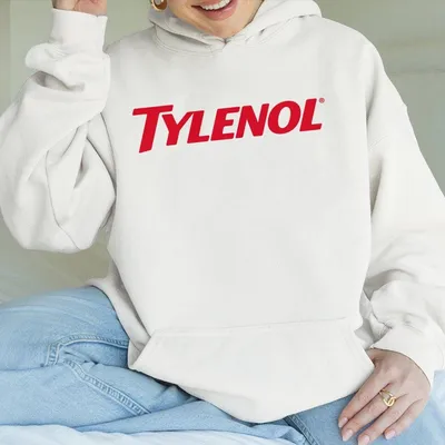Tylenol Logo Hoodie White Graphic Hoodie For Casual Streetwear Style Funny Logo Hoodie Trendy Brand Graphic Hoodie