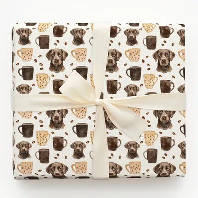 Coffee Day with the Chocolate Lab - Gift Wrap for Christmas, Holidays Wrapping Paper, Christmas Wrapping Paper