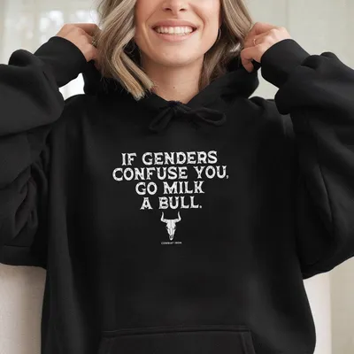 Combat Iron Hoodie - If Genders Confuse You Go Milk A Bull, Funny Bull Graphic Hoodie For Men And Women