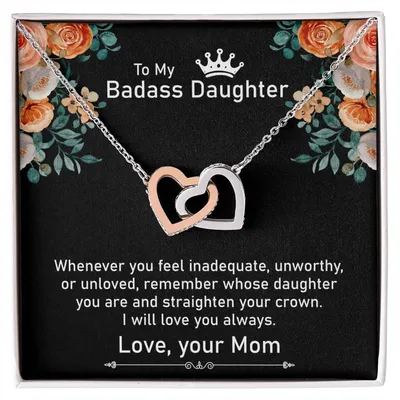 To My Badass Daughter Necklace Gift From Mom Birthday Necklace Gift From Mom Interlocking Hearts Necklace