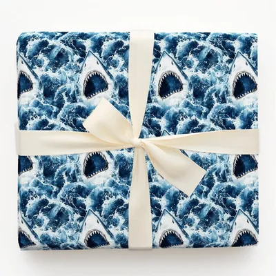 Great White Birthday Bite - Gift Wrap for Christmas, Holidays Wrapping Paper, Christmas Wrapping Paper