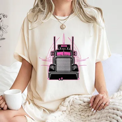 Peterbilt Pink Semi Truck T-Shirt, Vintage Orange Linework Semi Graphic T-Shirt, Unisex Highway Hauler Outfit For Truck Fans, Gift For Men