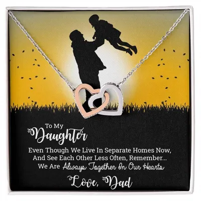 Dad To Daughter Double Hearts Necklace - Always Together In Our Hearts Interlocking Hearts Necklace