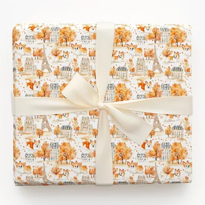 Paris with the Corgis - Gift Wrap for Christmas, Holidays Wrapping Paper, Christmas Wrapping Paper