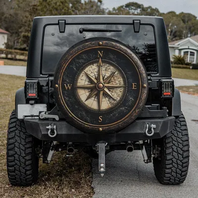 Spare Tire Cover Compass Black Stone Bronze Metal Classic Gift For Off-Road Lovers Spare Tire Cover