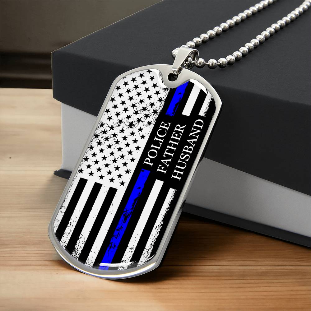 Police Father Husband - Dog Tag Chain - Silver Or Gold - Army Tag Necklace, Dog Tag