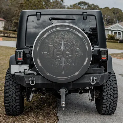 Compass Logo Spare Tire Cover, Black Leather Texture Design, Adventure Off-Road Compass Art For Suv And 4x4 Vehicles Spare Tire Cover
