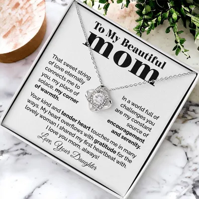 To My Beautiful Mom - Heart Melt Message Love Knot Necklace Love Knot Necklace