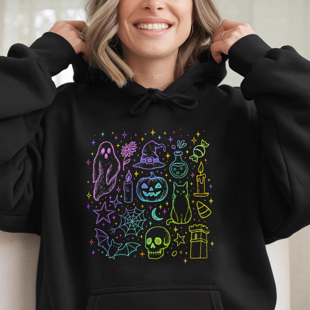 Halloween Neon Hoodie Cute Boo Ghost Coquette Hoodie Spooky Season Hoodie Horror Movie Hoodie Vintage Hoodie Women