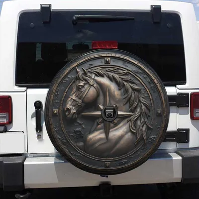 Spare Tire Cover Bronze Horse Compass Metal, Gift For Off-Road Horse Lovers Spare Tire Cover