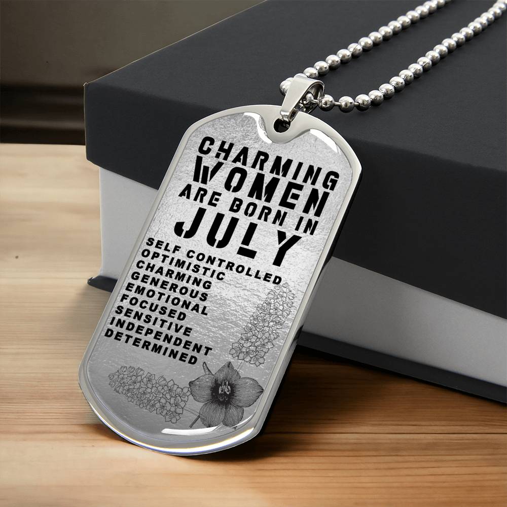 Charming Women Are Born In July Luxury Necklace With Dog Tag Silver - Army Tag Necklace, Dog Tag