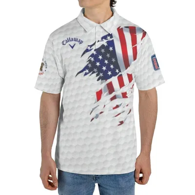 Callaway Us Open Polo, Men'S Distressed American Flag Golf Polo Shirt, Pga Tour Performance Apparel, Patriotic Gear
