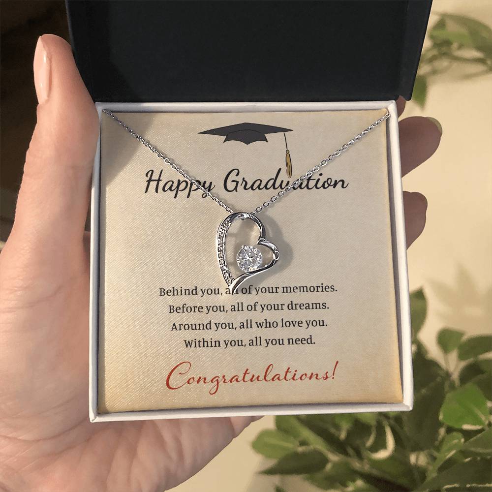 Sterling Silver Heart Necklace with Crystal – Graduation Gift for Her