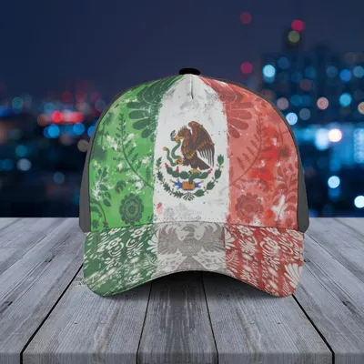 Mexico Flag Floral Folk Art Black Baseball Cap - Unique Gift For Mexican Heritage Fans Baseball Cap