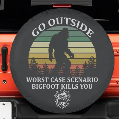 Bigfoot Spare Tire Cover, Go Outside Quote Design, Funny Retro Sasquatch Style, Waterproof Uv Protection Wheel Cover, Universal Fit Spare Tire Cover