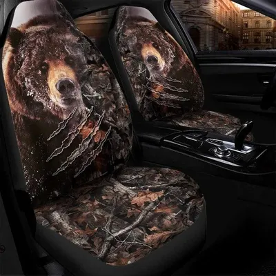 Bear Hunting Car Seat Cover Set, 3D All Over Printed Carseat Cover For Bear Lovers
