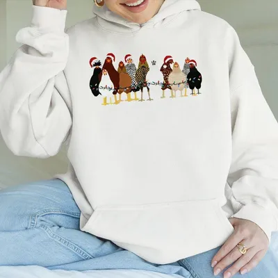 Christmas Chicken Hoodie Women Chicken Christmas Hoodie Chicken Lover Gift Christmas Farmer Hoodie Funny Chicken Hoodie