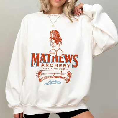 Mathews Archery Sweatshirt Retro Style Girl With Bow Drawing Made For Bowhunting Season Fall Vibes And Patriot