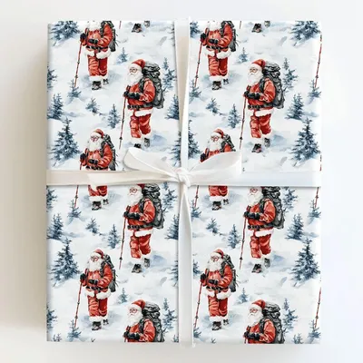 Summit Trek Santa - Gift Wrap for Christmas, Holidays Wrapping Paper, Christmas Wrapping Paper