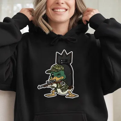 Dive Bomb Hunting Duck Hoodie – Cartoon Armed Duck Graphic Hoodie For Men & Women, Funny Waterfowl Camouflage Gift